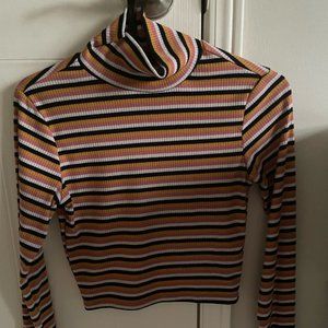 H&M Turtleneck Striped Fitted Long Sleeve Shirt